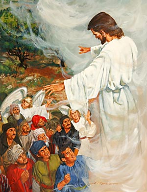 While the disciples watched Jesus ascend to heaven, "two men stood by them in white apparel; which also said, Ye men of Galilee, why stand ye gazing up into heaven? this same Jesus, which is taken up from you into heaven, shall so come in like manner as ye have seen him go into heaven." Acts 1:10-11